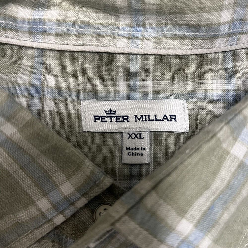 Peter Millar 100% Linen Plaid Button Down Shirt Men's XXL Green Blue Long Sleeve - Picture 3 of 11